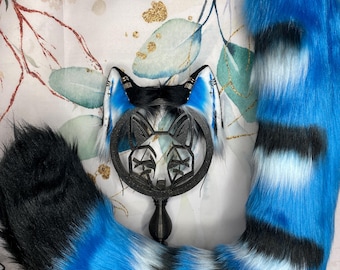 Kpop Demon Hunter Derpy Tiger inspired cat ears and cat tail made of faux fur for cosplay, streamers, therians, furry wearable as a headband