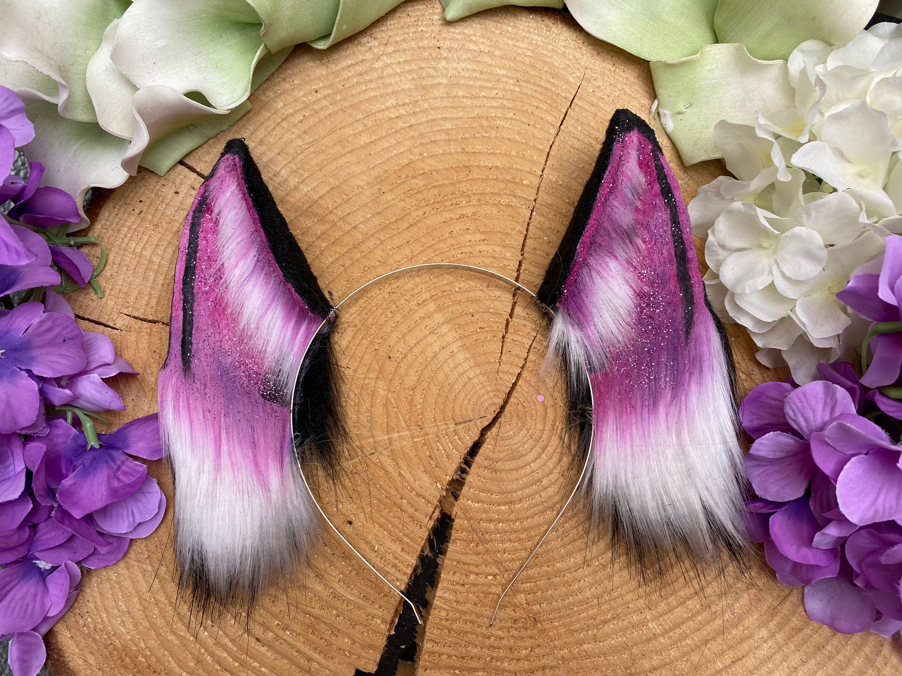 Cosplay Ears Galaxy Wolf Ears Cosplay Black Pink Glitter Etsy