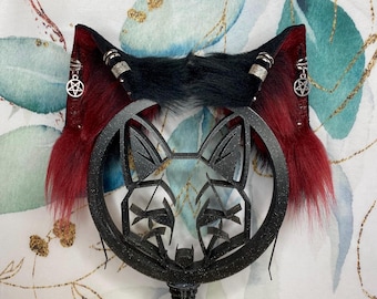 Handmade Faux Fur Black Purple/red Plush Ears Headpiece  display picture 2