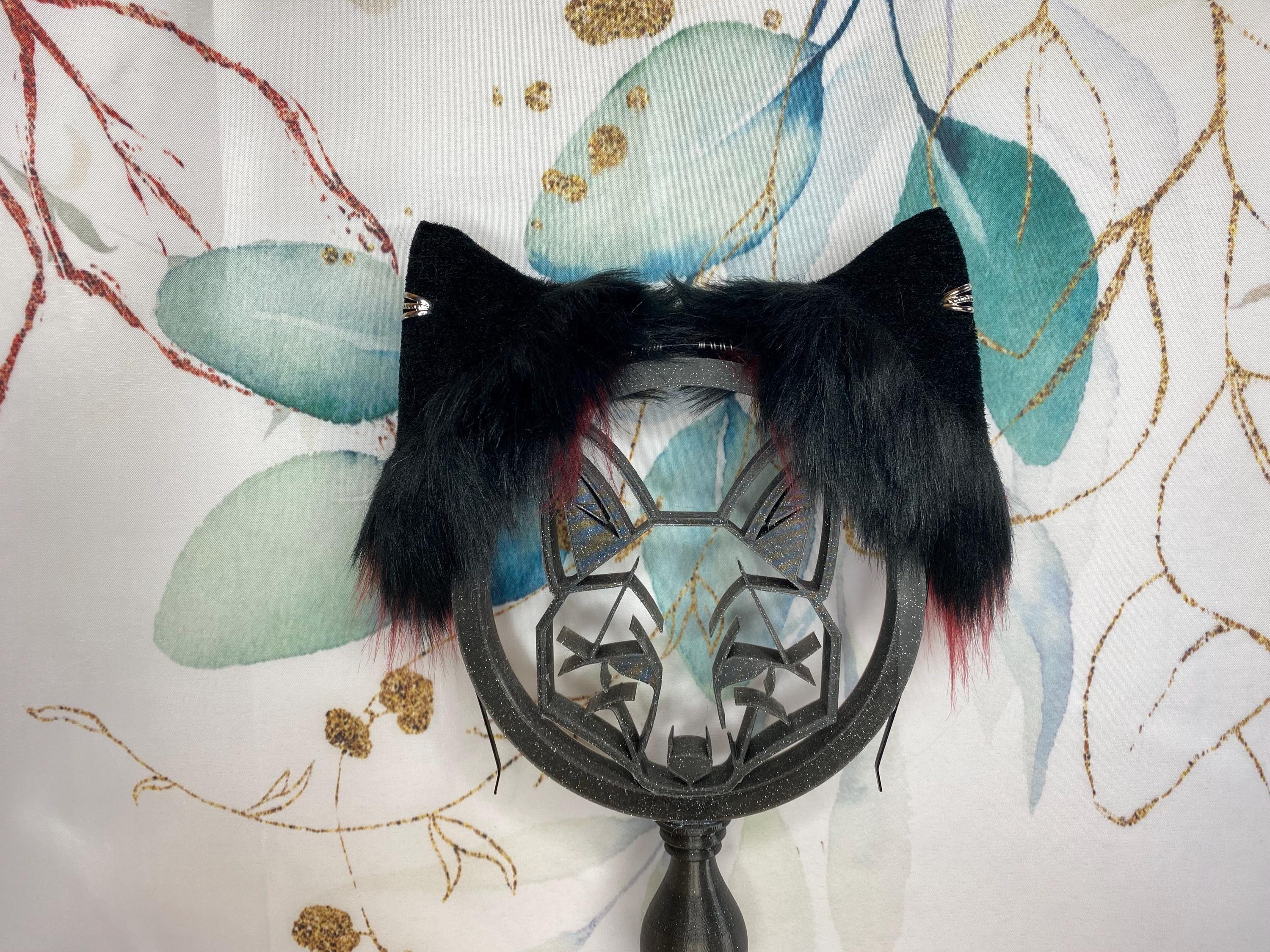 Faux Fur Cat Ears Headband Gothic Halloween Cosplay Animal Ear Hair Accessory Cat Fox Wolf Ears and Tail Set for Adults Plush Cosplay  main image 4