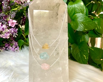 Aquamarine Gemstone Necklace, Sterling Silver Chain, 20”