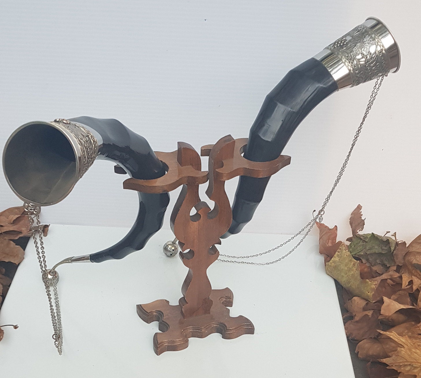 Big drinking Horn & Wooden Stand Vikings Drinking Horn Etsy