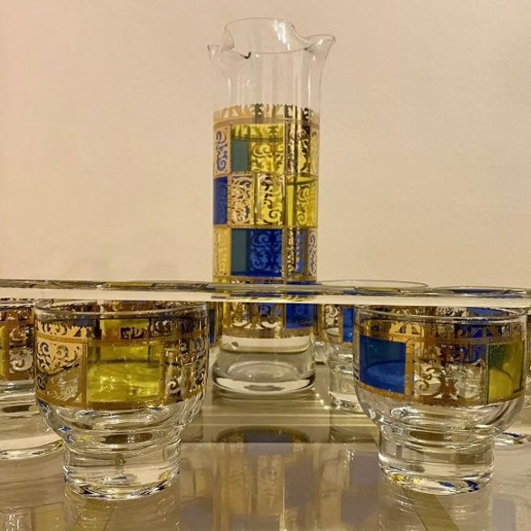 Set de Martini Azul, Verde y Dorado de Mid-Century Culver Riviera
