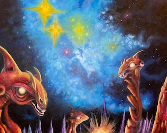 Surreal Celestial Rift Painting, Cosmic Threshold, Inner Transformation Art, 20x24 Original Canvas