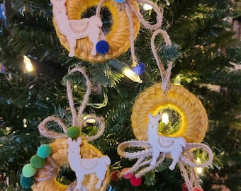 Llama Mini Wreaths- Set of 3; Ornament Set