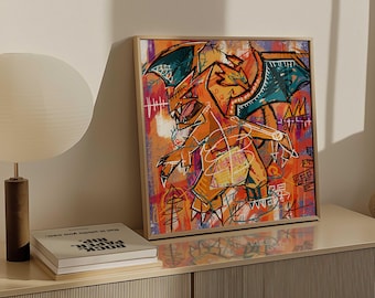 Impression d'art mural Pokemon Dracaufeu : Art mural rétro (sans cadre)