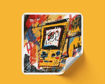 Holographic Sticker, Pokemon Square Art, Game Boy Color Inspired Graffiti Decal, 3-Inch Design