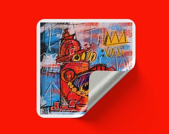 Sticker art graffiti carré : « Eat Da Rich » fait main, art holographique
