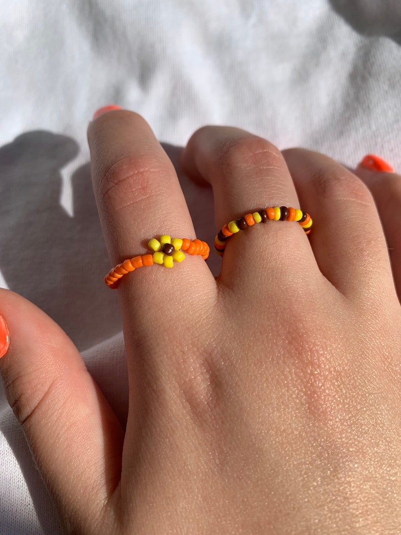 Beaded Rings Handmade Jewelry Flowery Rings Jewelry Soft Rings Adjustable Rings Rings Handmade Rings Set of Two Beaded Jewelry