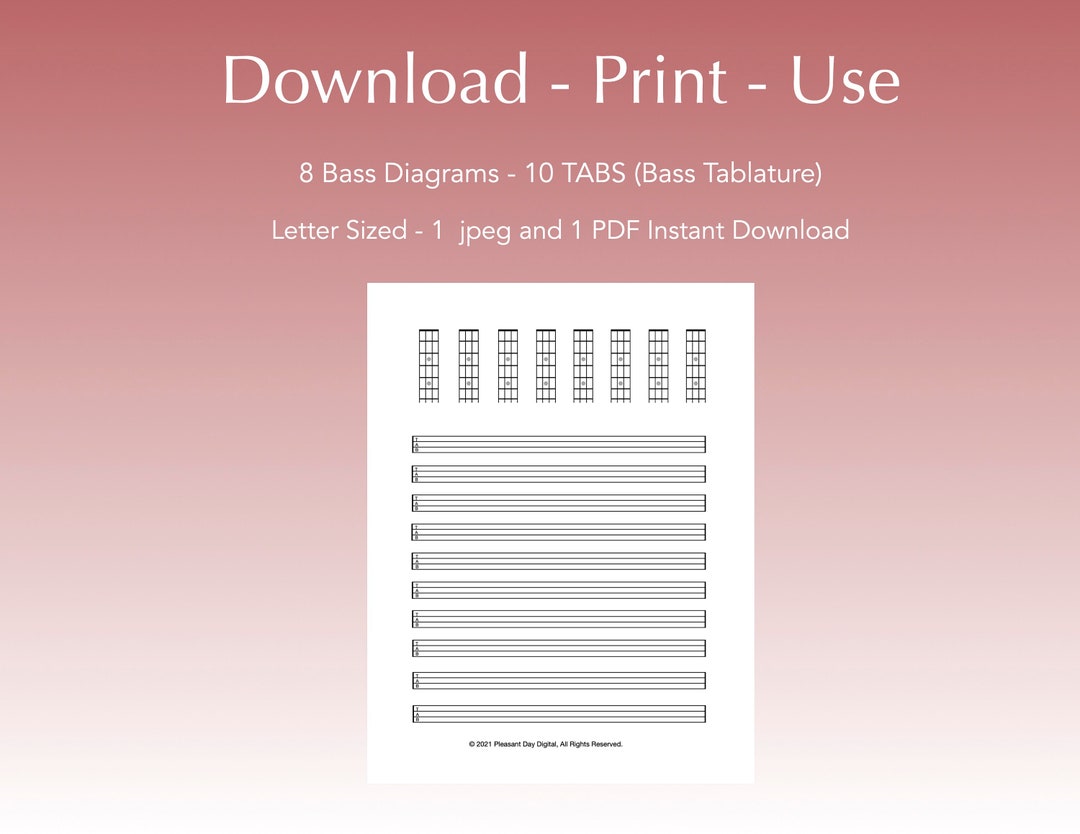 Bass Guitar Blank Forms and TABS Digital Download Etsy