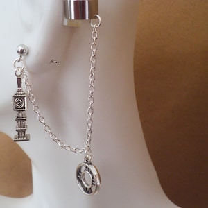 Cuff Earrings, Long Chain W/Dangle Charm.