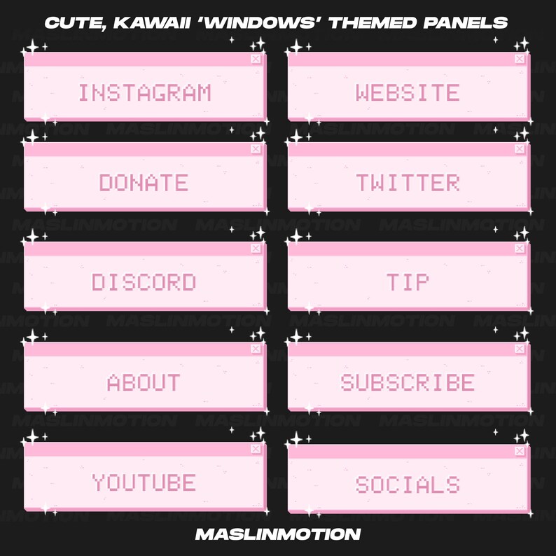 Kawaii Style Panels for Streamers Cute Pink Pixel /'Window/' Themed Twitch Panels