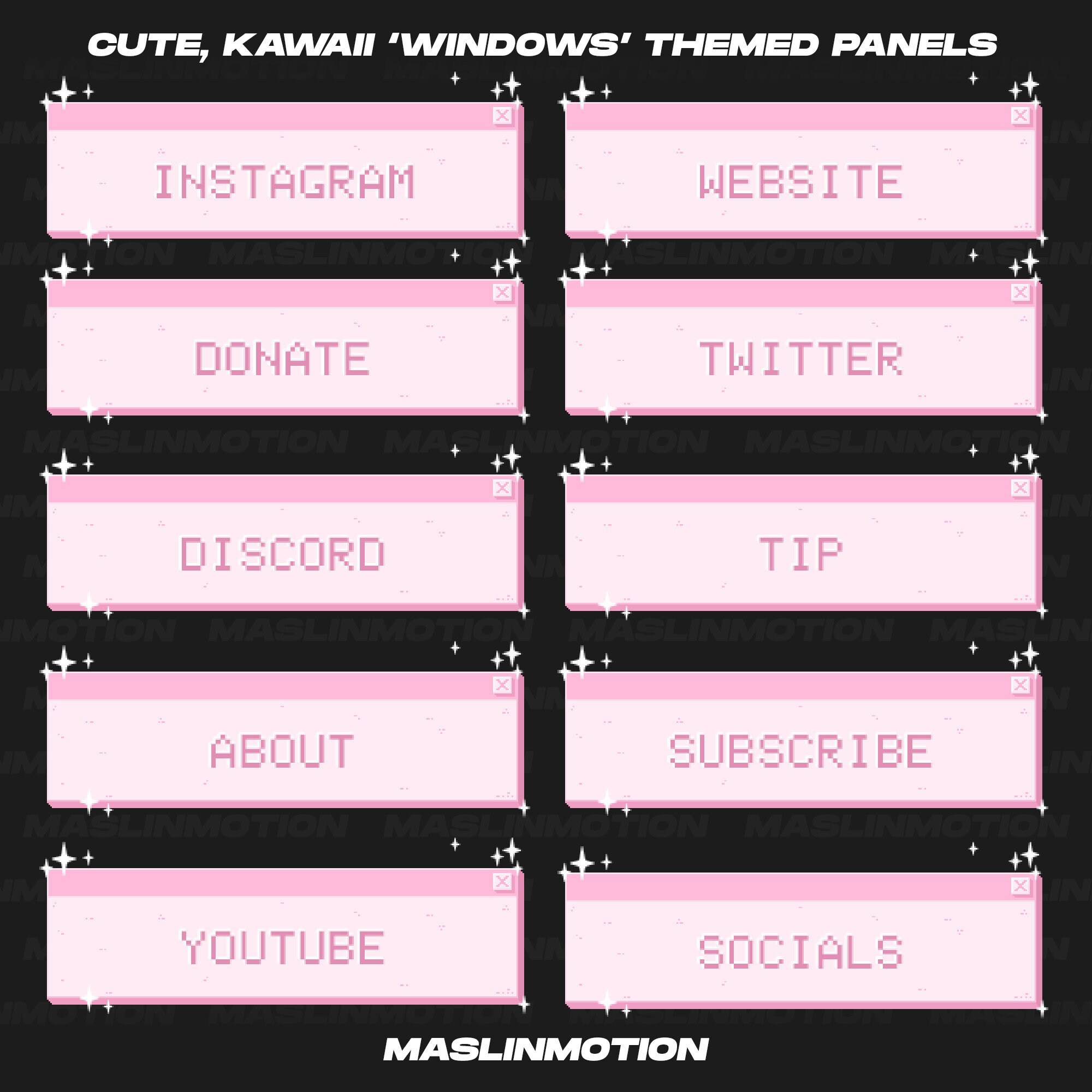 Kawaii Style Panels for Streamers Cute Pink Pixel /'Window/' Themed Twitch Panels