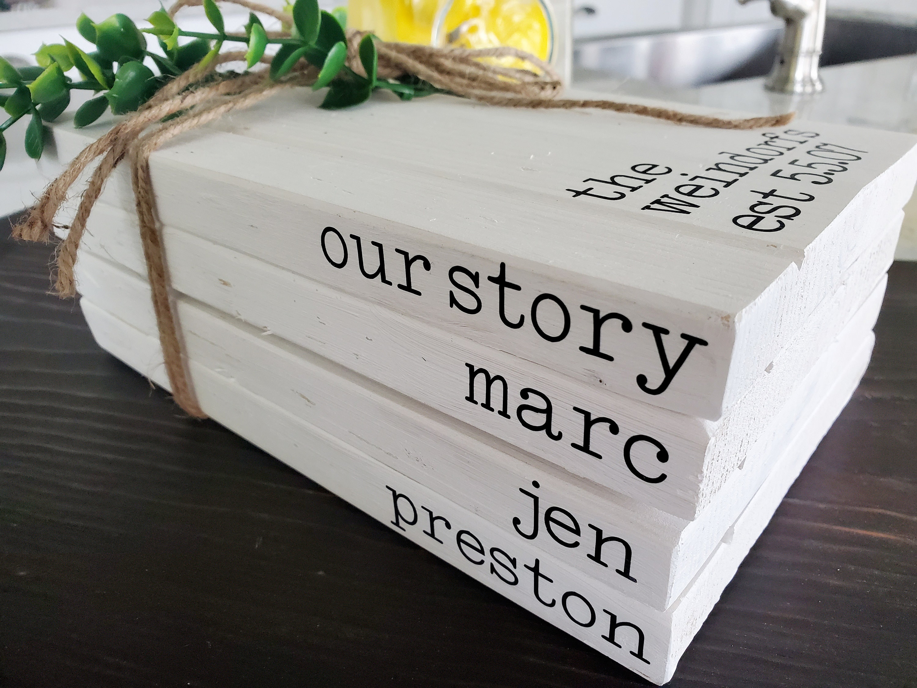 Personalized Wood Family Book Stack Custom Wood Faux Book Etsy