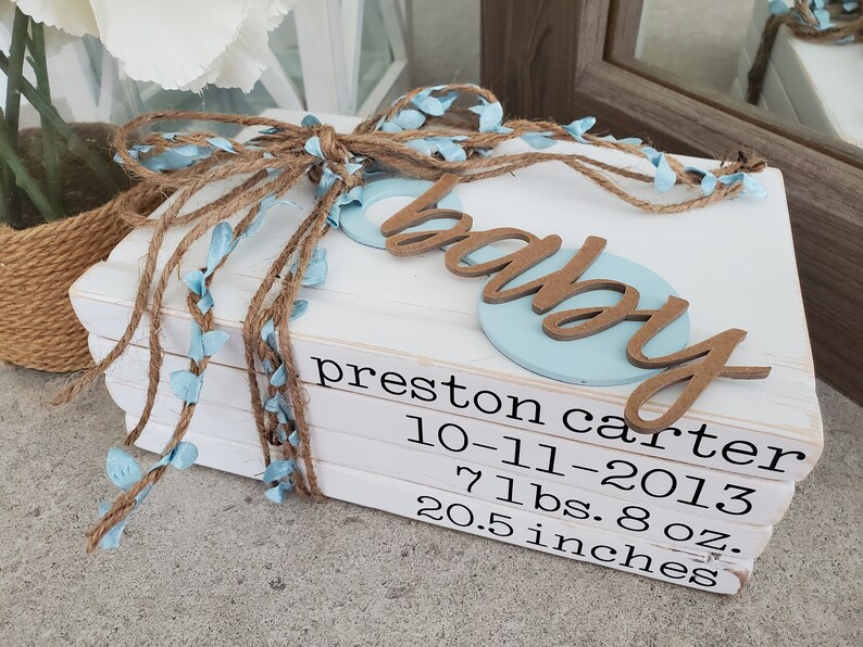 Personalized Wood Baby Book Stack Personalized New Baby Faux Etsy
