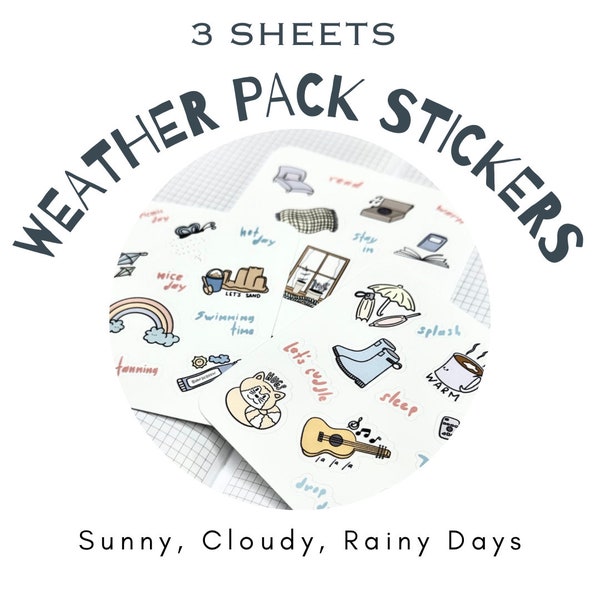 Weather Sticker Sheets (3pc) - Sunny, Rainy, Cloudy Days - Ideal for Journaling, Planning, Scrapbooking - Bullet Journal Stickers