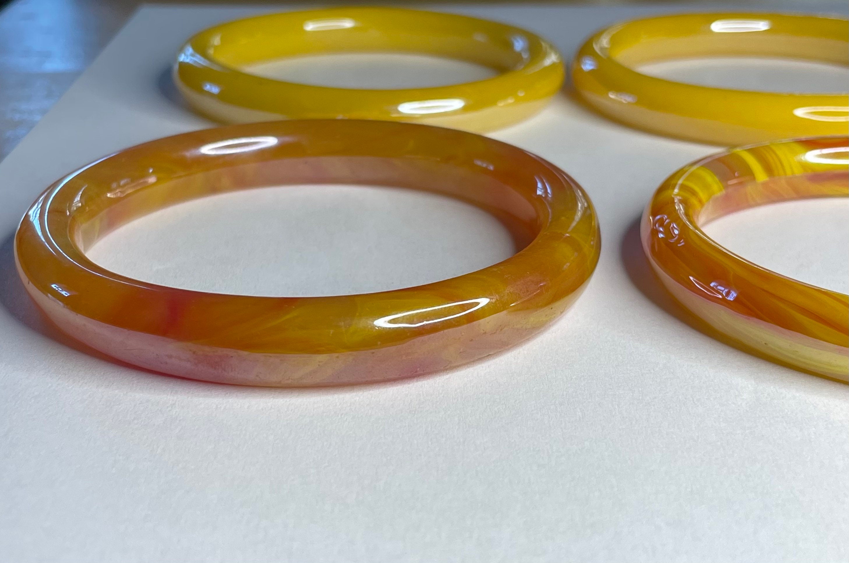 Thick Vintage Yellow Art Glass Bangle Bundle Etsy