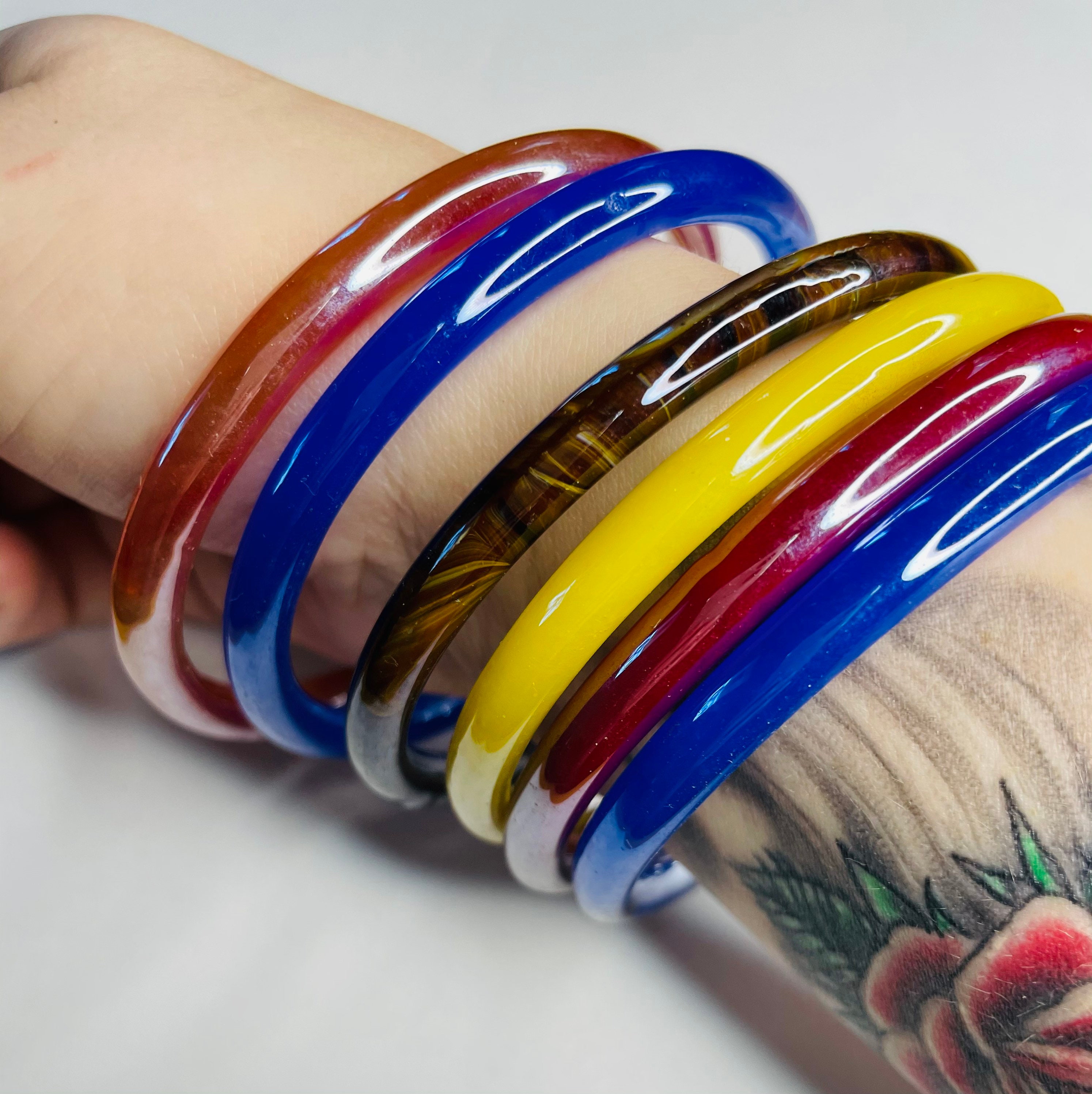 Vintage Art Glass Mixed Bangle Lot 3 Etsy