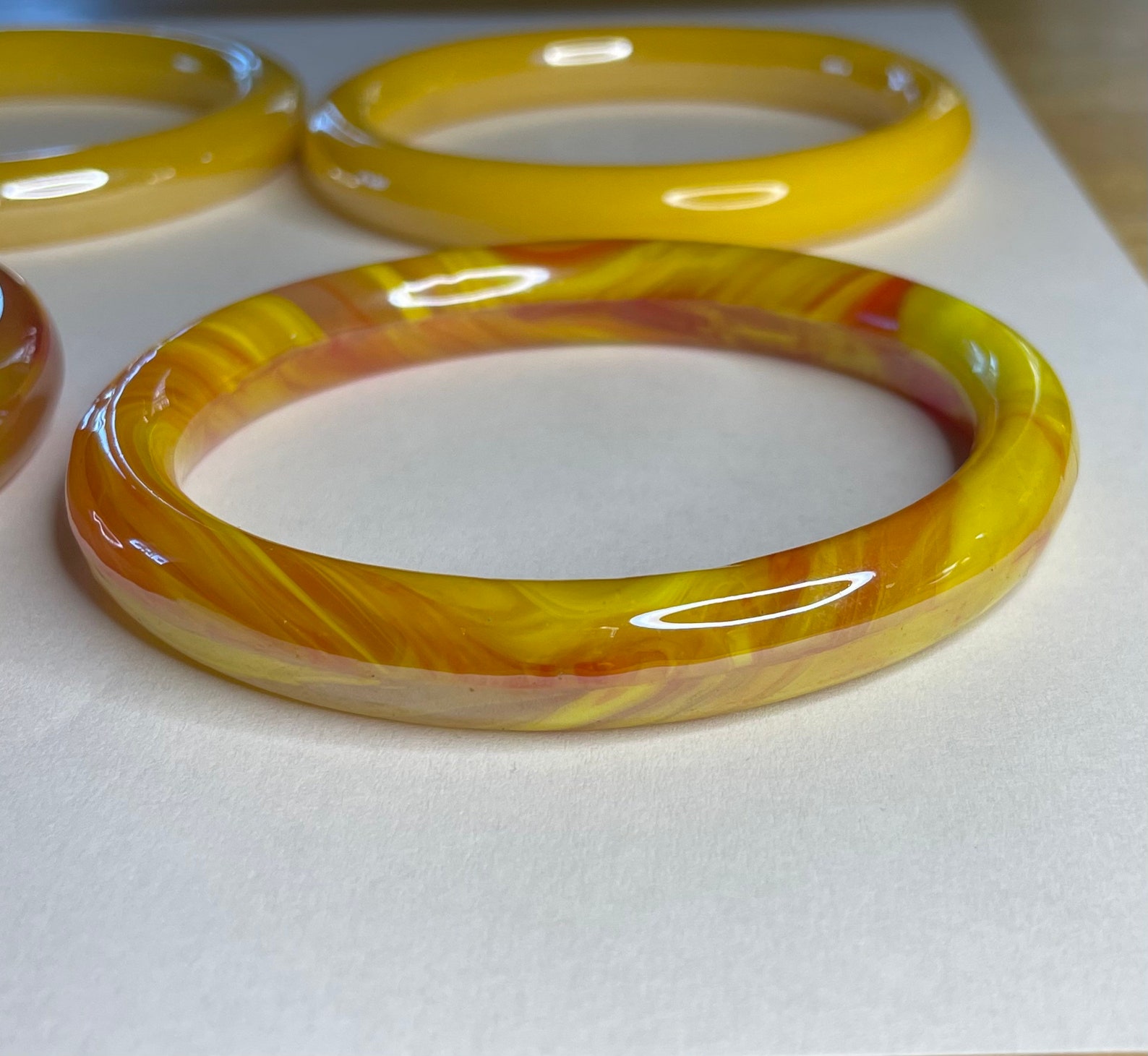 Thick Vintage Yellow Art Glass Bangle Bundle Etsy