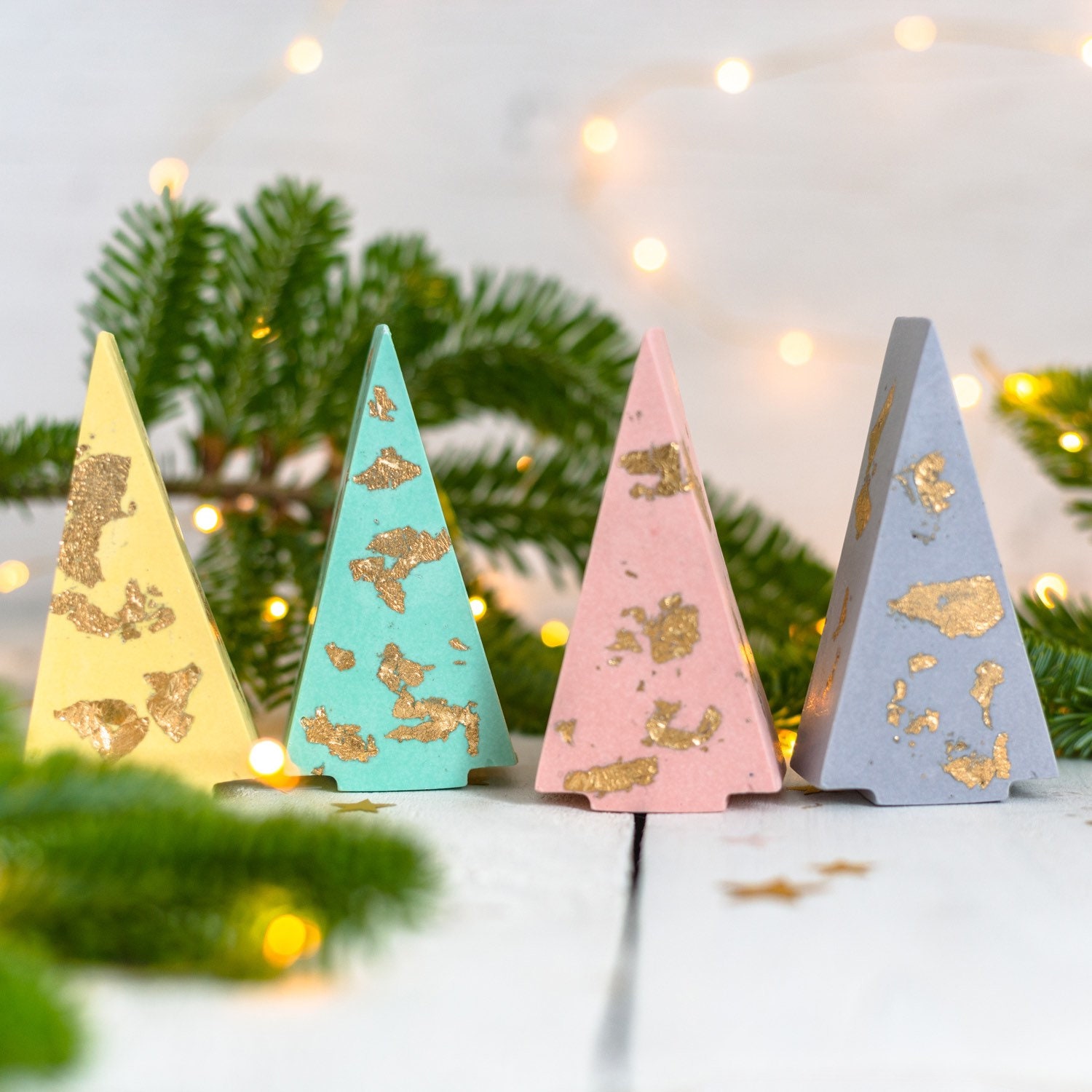 Décorations d'arbres de Noël Jesmonites, Pastel à La Feuille d'or