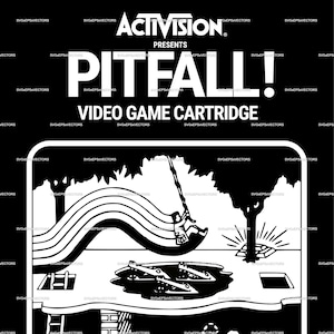 Atari Pitfall ベクター SVG ビデオゲーム カートリッジ アート (白黒)