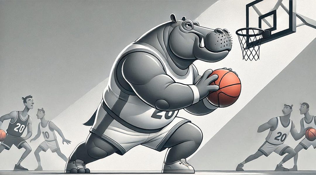 10 Pack Hippo Playing Basketball Illustration Anthropomorphic Art