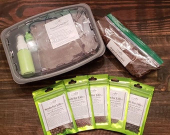 Microgreen Grow Kit - 5 Harvests (Fun Pack) - 5 Varieties of Microgreens: Basic Salad Mix, Broccoli, Sunflower, Radish and Speckled Peas