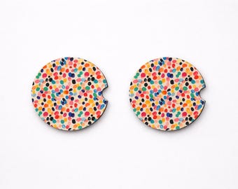 Colorful Confetti Car Coasters Set | Absorbent MDF Cup Holder Protection