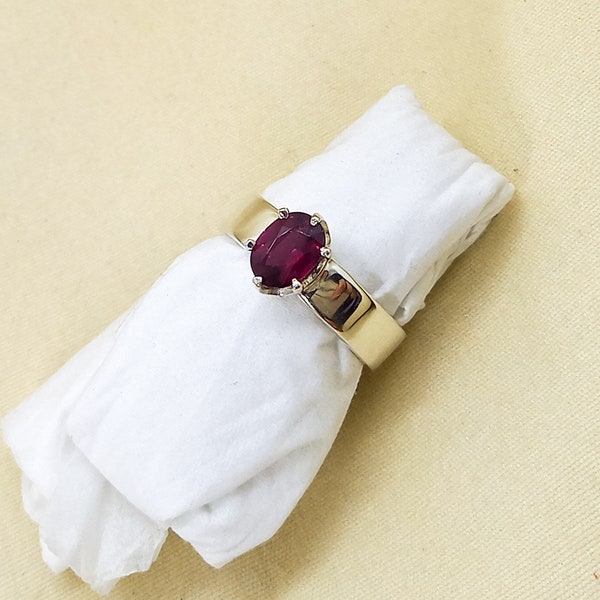 Bague En Argent Massif 925 Avec Grenat Naturel - Pierre 15.5x11.5x6 Mm (7 Carats) - Taille Réglable 52 à 59 - Fabriqué En France