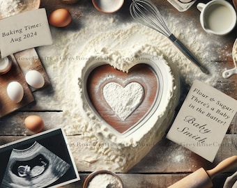 Bun in the Oven Pregnancy Announcement: Sonogram Baking Theme Digital Download, Editable, Customizable, Baker Couples, Expecting