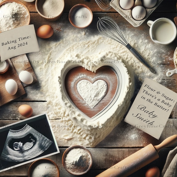 Bun in the Oven Pregnancy Announcement: Sonogram Baking Theme Digital Download, Editable, Customizable, Baker Couples, Expecting, half baked