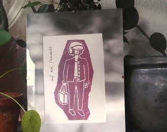 Grabado en linóleo «En el mercadillo»