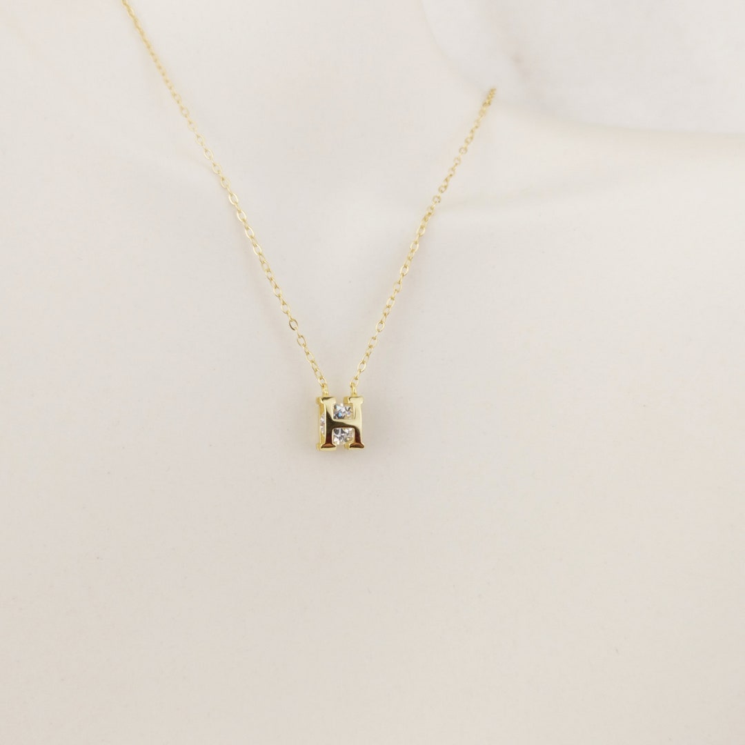 Letter H Necklace 14K Silver Necklace Letter H Pendant Etsy