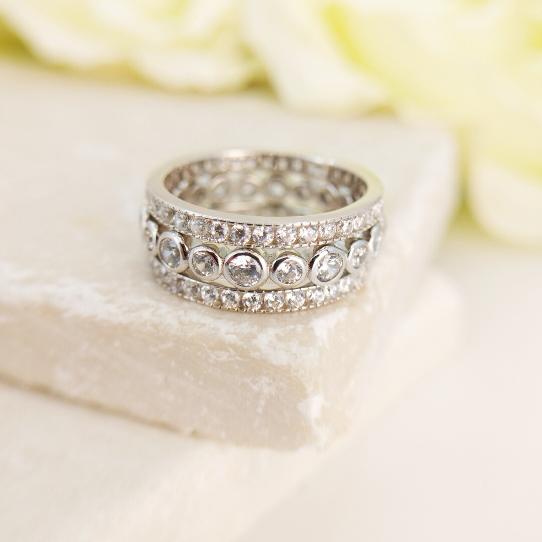 Minimalist Eternity Stackable Rings Set Brilliant Ring Set Etsy