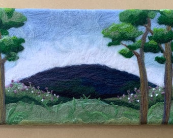 Spring Hillside, 10” x 20”, Original needle felted wool, wrapped on canvas