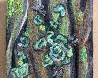 Mossy Tree, 8” x 8” x 1”, Original needle felted wool, wrapped on canvas