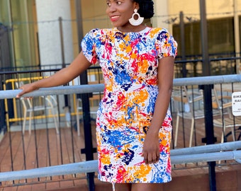 African print Mini ruched gown / short sleeve gown /African shirt gown / summer gown for ladies / gifts for women/ handmade gown