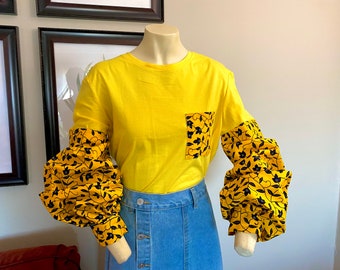 African Print Bell Sleeve Shirt: Handmade Ankara Cotton Top