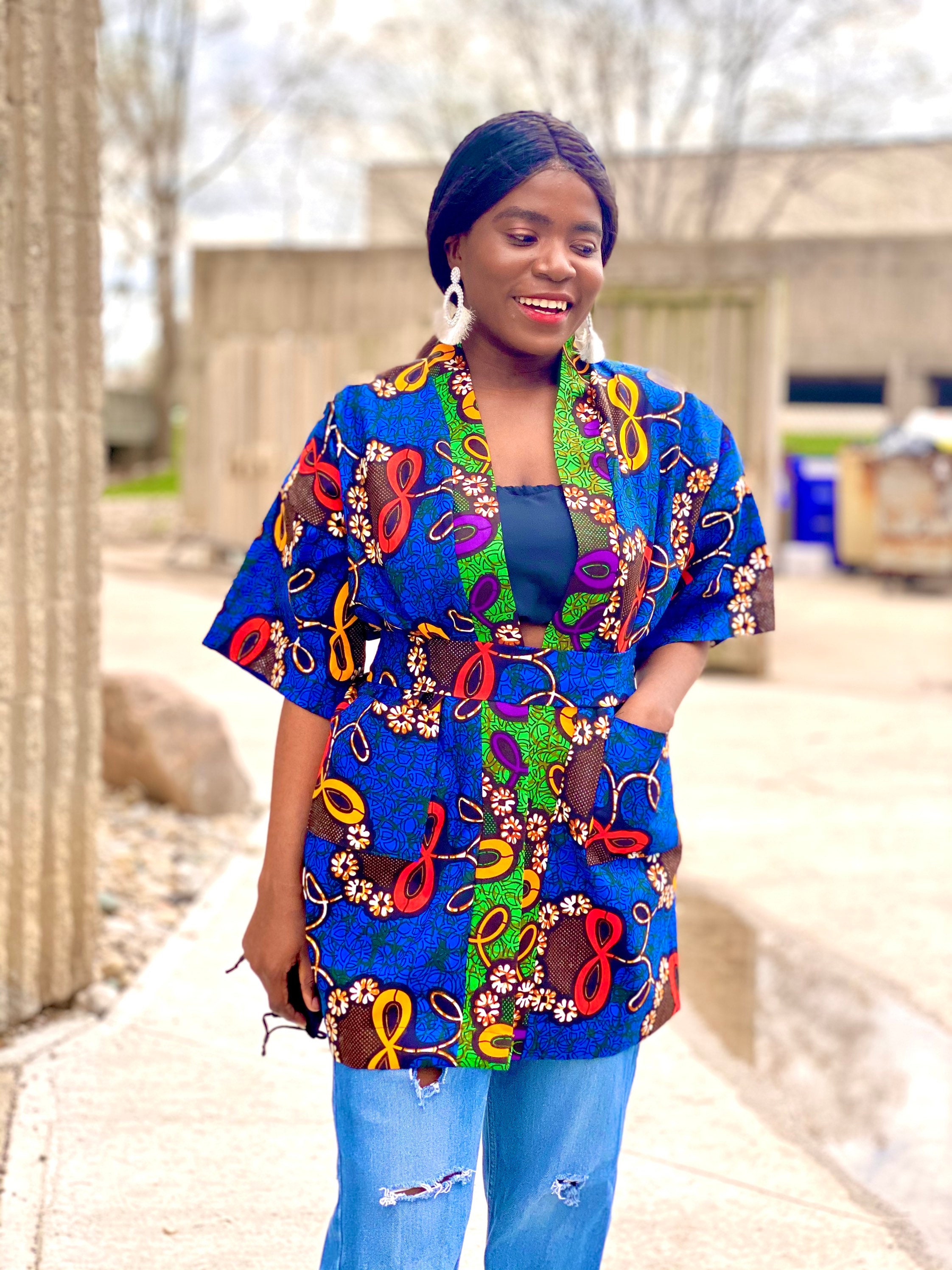 African Print Cotton Kimono Jacket: Ankara Short Jacket With