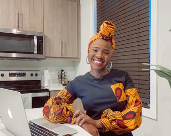 Ankara Bishop Sleeve Top: African Print Shirt, Women's Top