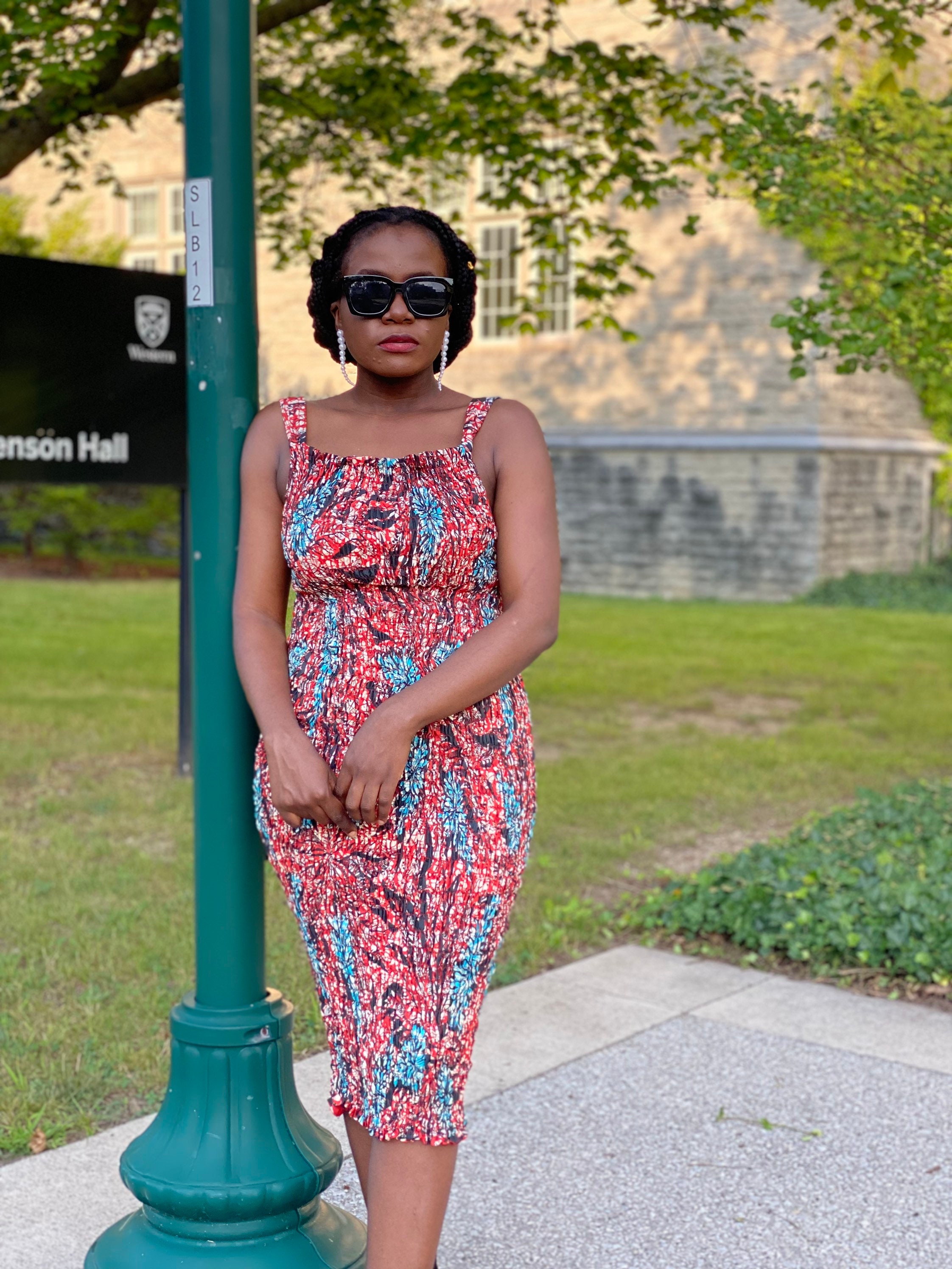 Shirred African Print Summer Strap Dress