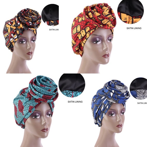 African Print Pre-tied Satin Lined Headwrap Turban / | Etsy