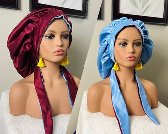 Reversible two sided satin bonnets for women / women sleep gear / silk scarf women/ hair protection / hair care