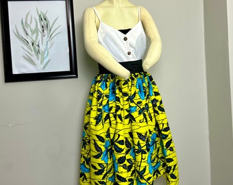 African Print Cotton Skirt: Handmade Ankara Midi Circle Skirt