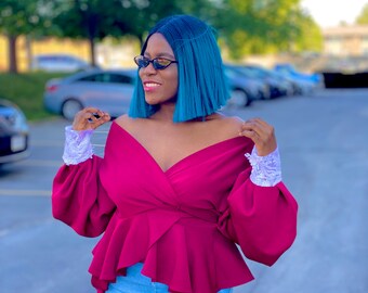 Emerald Green Wraptop: Puffy Sleeve Off-shoulder Blouse - Etsy