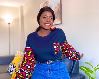 African print shirt with long puffy sleeves made with Ankara fabric| puffy sleeves | black owned| gift ideas | African tops for women/