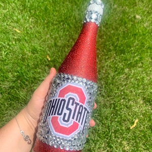 Ohio State University bottle with red glitter.