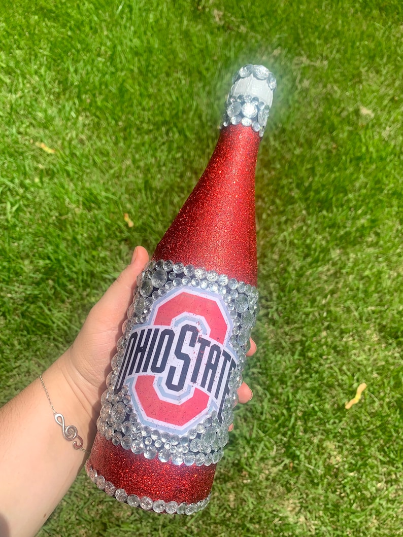 Ohio State University bottle with red glitter.