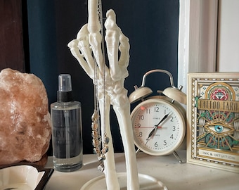 Skeleton Hand Middle Finger | skull, gothic home decor, jewellery holder, jewellery stand.