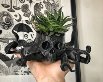 Octopus Skull Planter: Goth Home Decor, Alternative Homeware